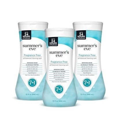 Summer's Eve Duftfreie Ganzkörper-Femininwäsche, Sanfte pH-ausgleichende Körperwäsche für Frauen, Entfernt Vaginalgeruch, 3er-Pack à 444 ml