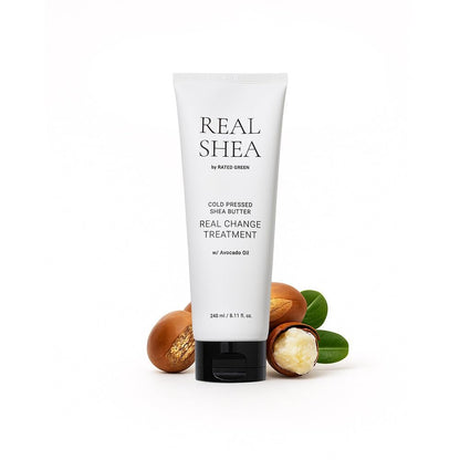 RATED GREEN Real Shea Real Change Behandlung – Tiefenwirksame Haarmaske mit Bio-Sheabutter & Avocadoöl für Haarreparatur & Feuchtigkeit, 240 ml