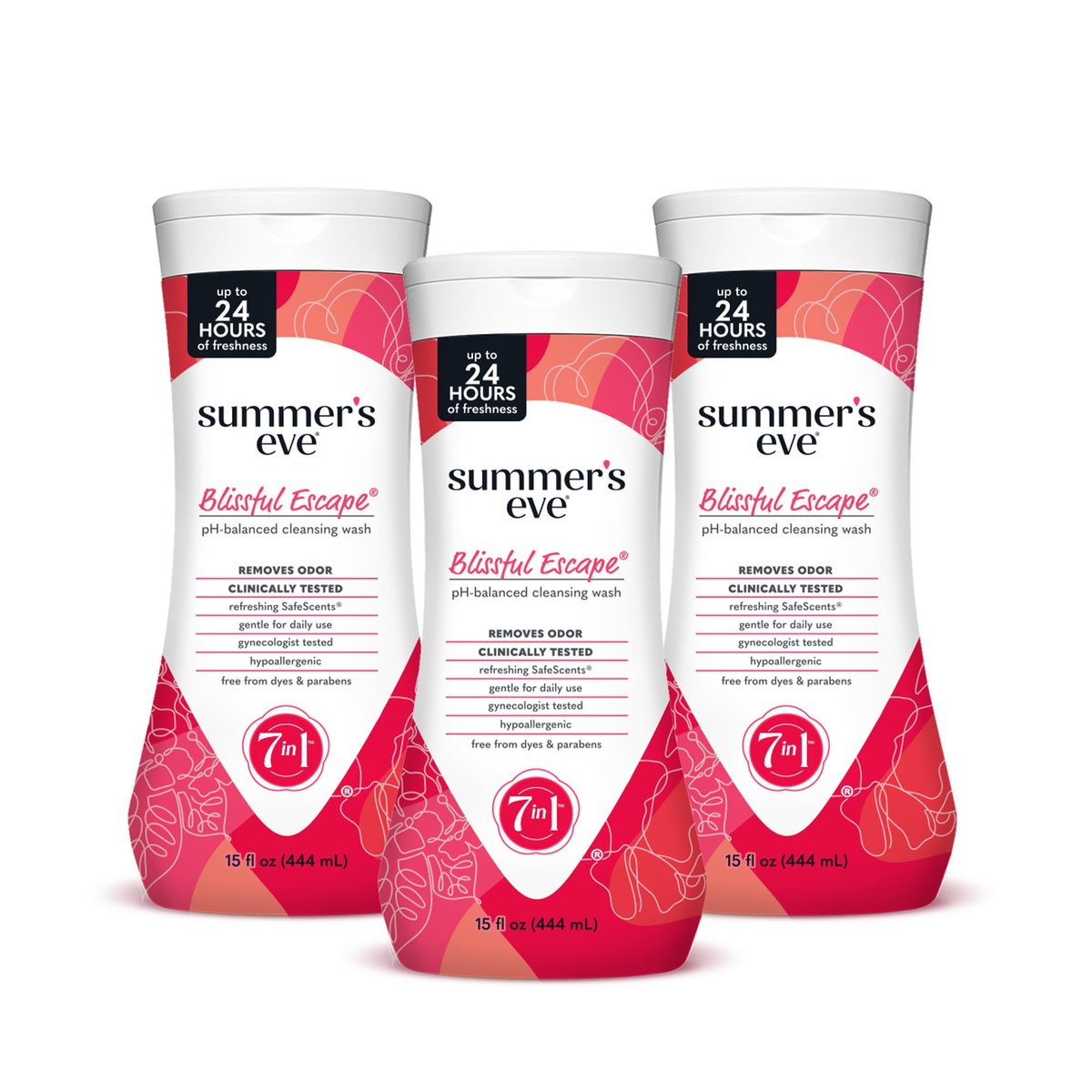 Summer's Eve Blissful Escape Tägliches Erfrischendes Ganzkörper-Femininwaschgel, Geruchsentfernung, pH-ausgeglichen, 15 Fl Oz (3er-Pack)