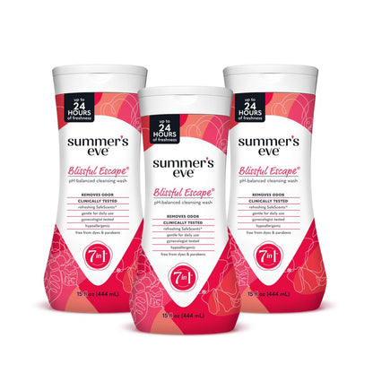 Summer's Eve Blissful Escape Tägliches Erfrischendes Ganzkörper-Femininwaschgel, Geruchsentfernung, pH-ausgeglichen, 15 Fl Oz (3er-Pack)