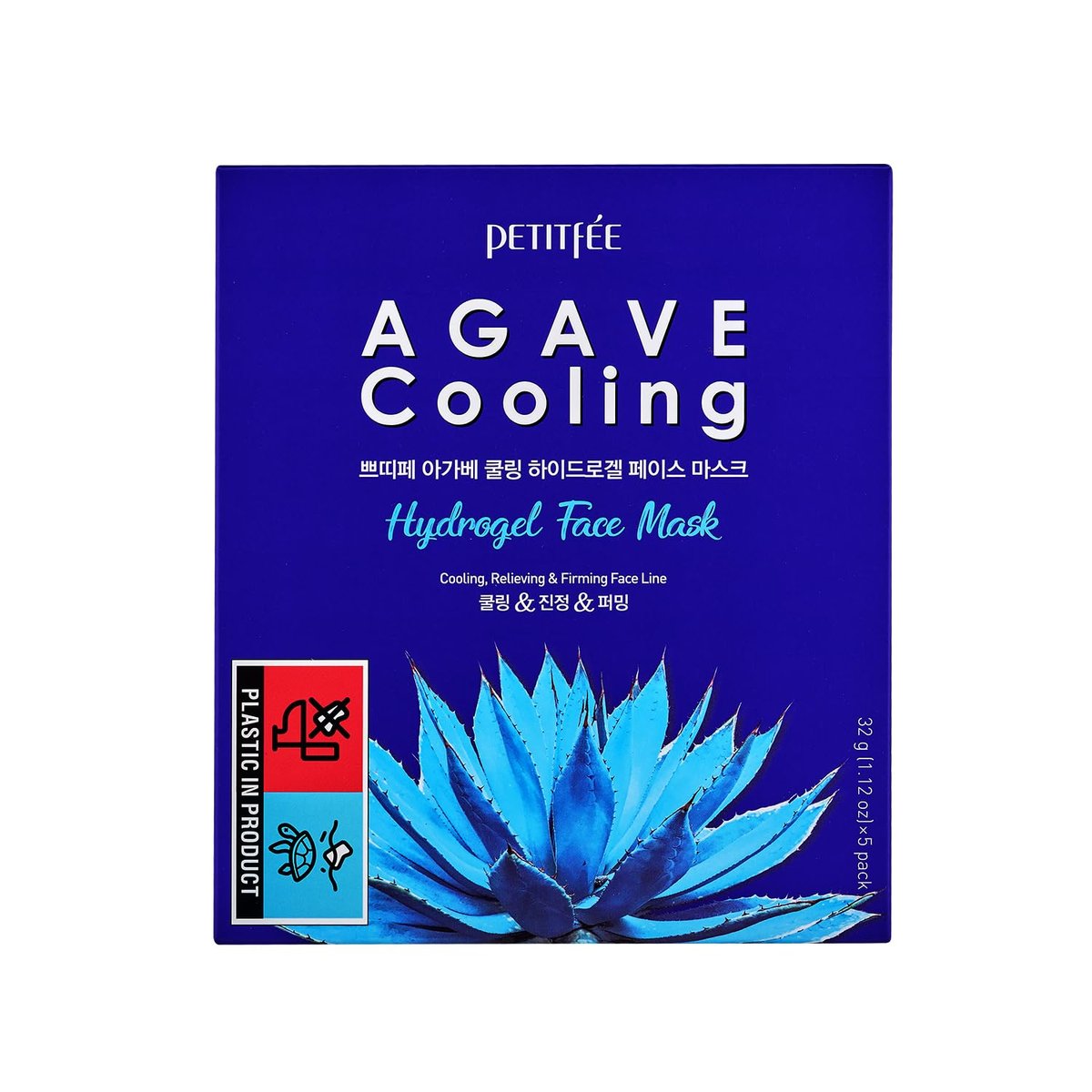 Petitfee Agave Cooling Hydrogel Face Mask 5er-Pack - Schnell beruhigende Gesichtsmaske mit Blue Energy Complex, Agave, Heidelbeere, Aubergine, Koffein-Extrakten, feuchtigkeitsspendend und pflegend