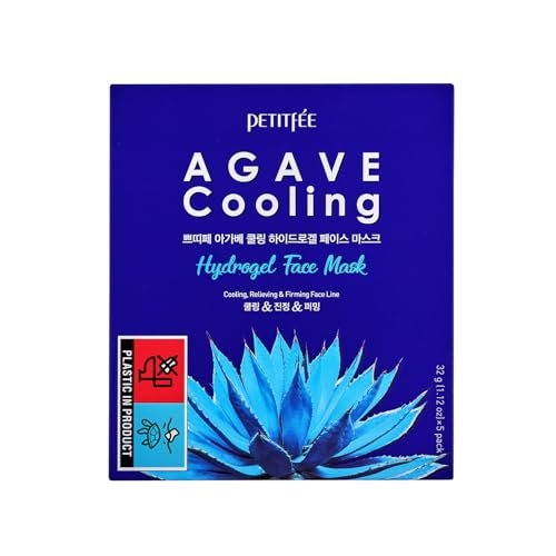 Petitfee Agave Cooling Hydrogel Face Mask 5er-Pack - Schnell beruhigende Gesichtsmaske mit Blue Energy Complex, Agave, Heidelbeere, Aubergine, Koffein-Extrakten, feuchtigkeitsspendend und pflegend
