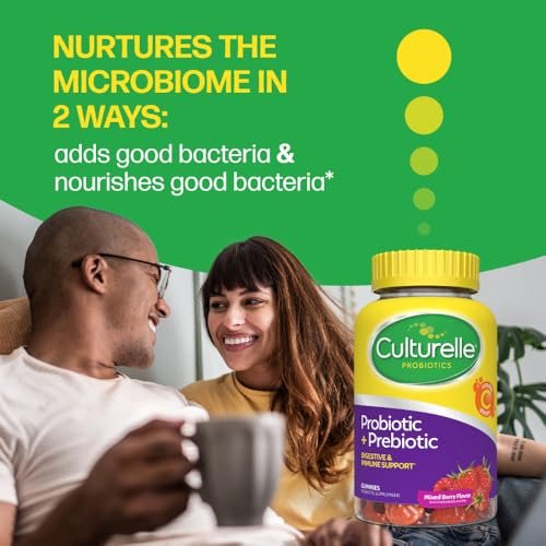 Culturelle Tägliche Probiotische Gummibärchen für Frauen & Männer, Beerengeschmack, 52 Stück, natürlich gewonnene Probiotika + Präbiotika für die Verdauungsgesundheit, Nicht-GVO & vegan