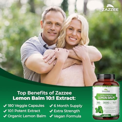 Zazzee Bio Zitronenmelisse 10:1 Extrakt, 180 vegane Kapseln, 6 Monate Vorrat, Melissa Officinalis, Unterstützung für Ruhe, Stimmung, Stress & Entspannung, pflanzliches Nahrungsergänzungsmittel, natürlich, Non-GMO, hergestellt in den USA