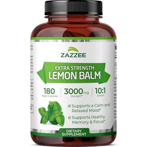 Zazzee Bio Zitronenmelisse 10:1 Extrakt, 180 vegane Kapseln, 6 Monate Vorrat, Melissa Officinalis, Unterstützung für Ruhe, Stimmung, Stress & Entspannung, pflanzliches Nahrungsergänzungsmittel, natürlich, Non-GMO, hergestellt in den USA