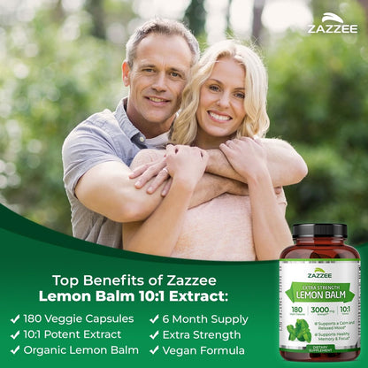 Zazzee Bio Zitronenmelisse 10:1 Extrakt, 180 vegane Kapseln, 6 Monate Vorrat, Melissa Officinalis, Unterstützung für Ruhe, Stimmung, Stress & Entspannung, pflanzliches Nahrungsergänzungsmittel, natürlich, Non-GMO, hergestellt in den USA