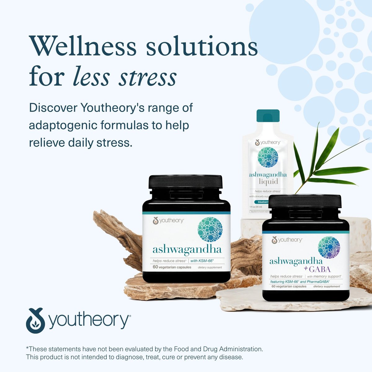 Youtheory Ashwagandha mit organischem KSM-66 Ashwagandha – Kräutermischung zur Unterstützung von Stressabbau & Energielevel* – Hilft, die Stimmung zu unterstützen* – 60 vegetarische Kapseln (30-Tage-Vorrat)