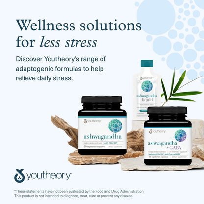 Youtheory Ashwagandha mit organischem KSM-66 Ashwagandha – Kräutermischung zur Unterstützung von Stressabbau & Energielevel* – Hilft, die Stimmung zu unterstützen* – 60 vegetarische Kapseln (30-Tage-Vorrat)