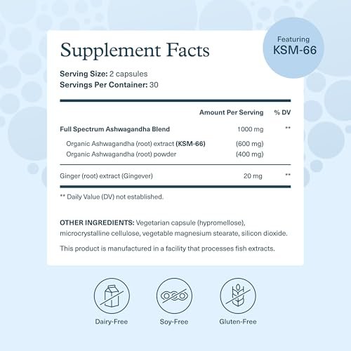 Youtheory Ashwagandha mit organischem KSM-66 Ashwagandha – Kräutermischung zur Unterstützung von Stressabbau & Energielevel* – Hilft, die Stimmung zu unterstützen* – 60 vegetarische Kapseln (30-Tage-Vorrat)