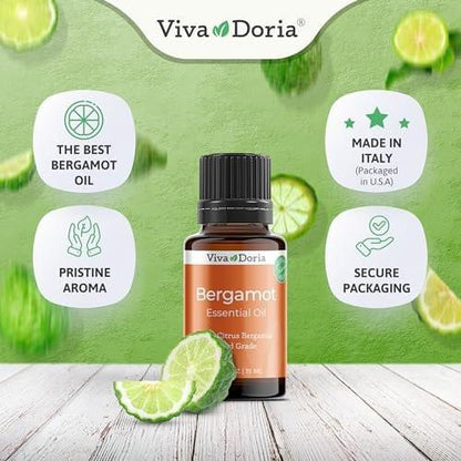 Viva Doria Bergamotte Ätherisches Öl, 100% Rein, Natürlich, Italienisches Bergamotte Öl, Unverdünnt, für Aromatherapie | Lebensmittelecht, 15 ml (0,5 Fl Oz)