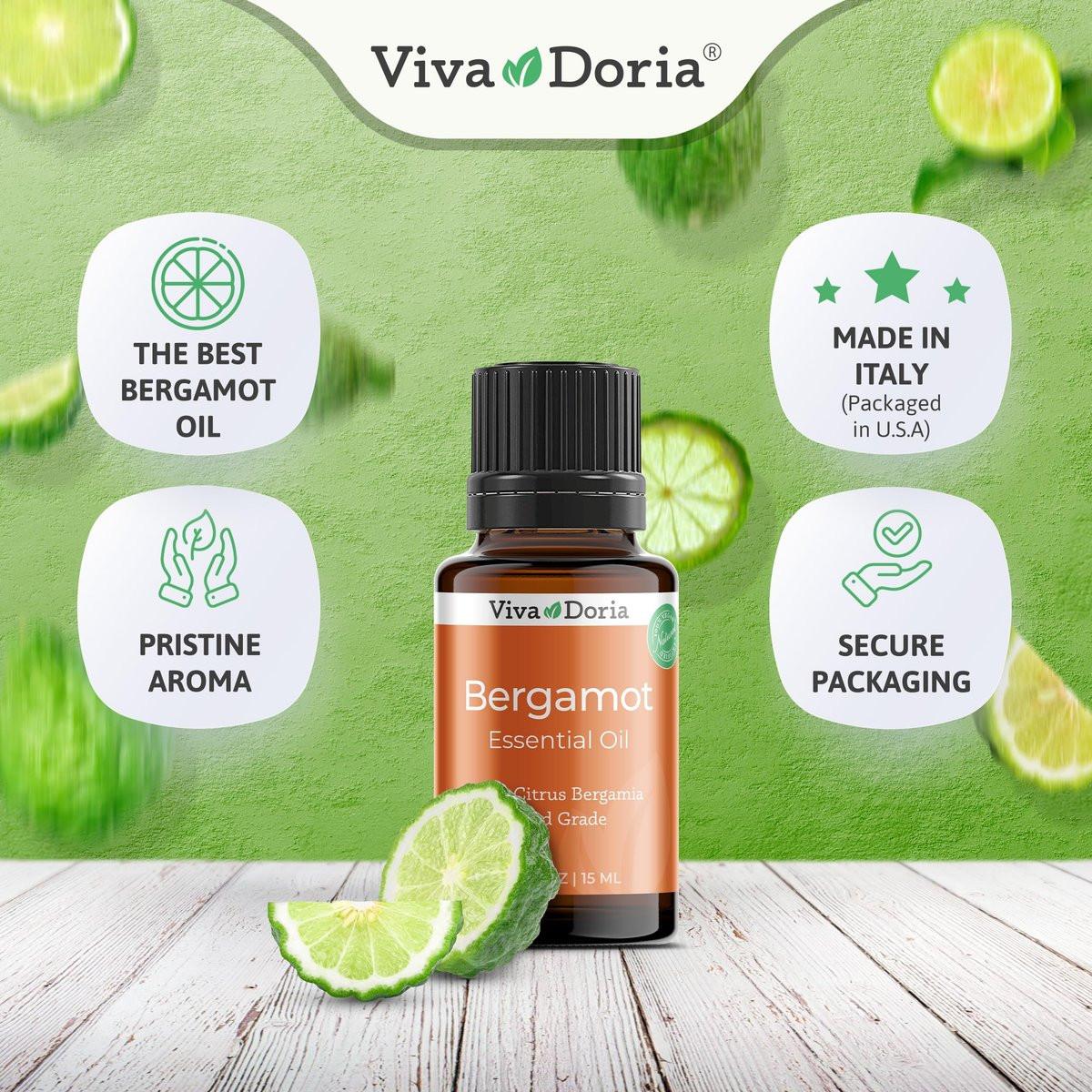 Viva Doria Bergamotte Ätherisches Öl, 100% Rein, Natürlich, Italienisches Bergamotte Öl, Unverdünnt, für Aromatherapie | Lebensmittelecht, 15 ml (0,5 Fl Oz)