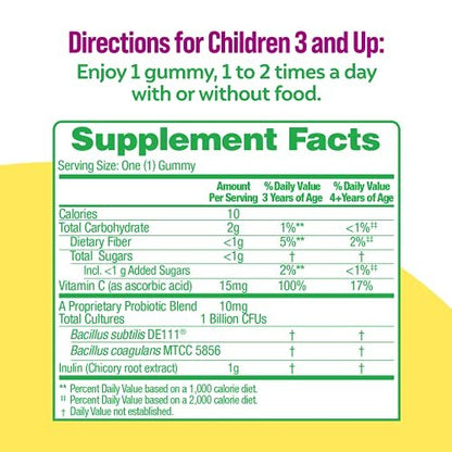 Culturelle Daily Probiotikum für Kinder + Vegane Ballaststoff-Gummis (ab 3 Jahren) 30 Stück Beeren-Geschmack – Probiotika für Verdauungsgesundheit & Immununterstützung plus Vitamin C für Kinder