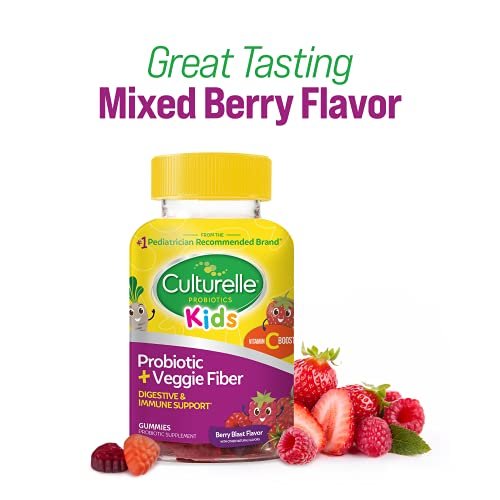 Culturelle Daily Probiotikum für Kinder + Vegane Ballaststoff-Gummis (ab 3 Jahren) 30 Stück Beeren-Geschmack – Probiotika für Verdauungsgesundheit & Immununterstützung plus Vitamin C für Kinder