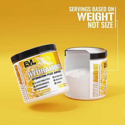 Evlution Nutrition HYDRAMINO Kompletter Hydratations-Multiplikator - Alle 6 Elektrolyte, Vitamin C & B, Aminosäuren, Kokoswasser, Orange Mango - 30 Portionen