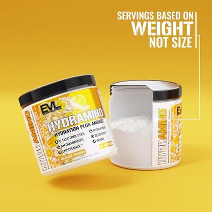 Evlution Nutrition HYDRAMINO Kompletter Hydratations-Multiplikator - Alle 6 Elektrolyte, Vitamin C & B, Aminosäuren, Kokoswasser, Orange Mango - 30 Portionen