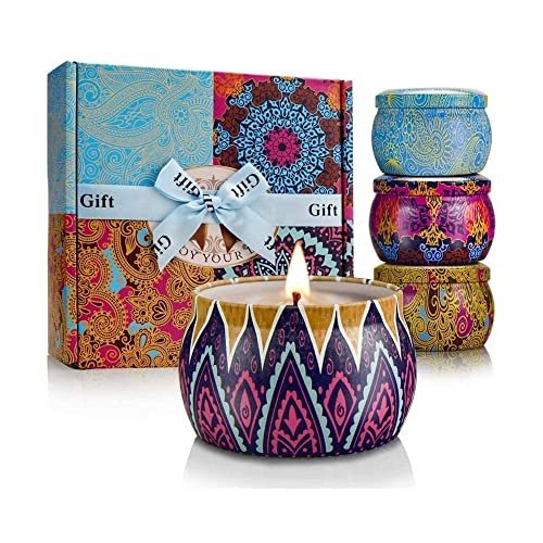 Kerzengeschenkset für Frauen, 4er Pack Duftkerzen mit 8% ätherischen Ölen, 120 Stunden langanhaltende Aromatherapie-Kerzen für Entspannung zu Hause