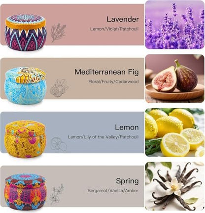 Kerzengeschenkset für Frauen, 4er Pack Duftkerzen mit 8% ätherischen Ölen, 120 Stunden langanhaltende Aromatherapie-Kerzen für Entspannung zu Hause