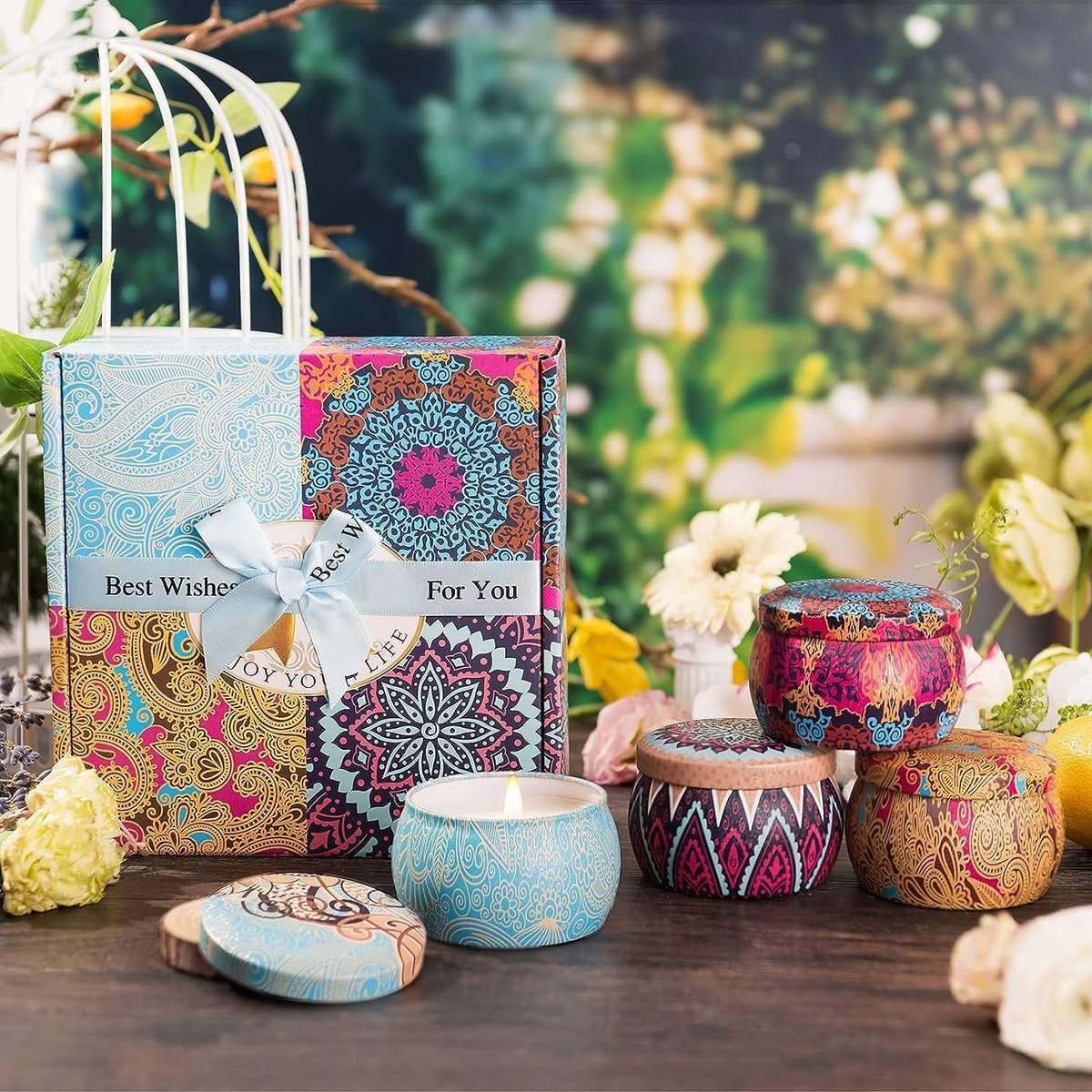 Kerzengeschenkset für Frauen, 4er Pack Duftkerzen mit 8% ätherischen Ölen, 120 Stunden langanhaltende Aromatherapie-Kerzen für Entspannung zu Hause