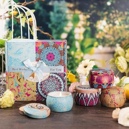 Kerzengeschenkset für Frauen, 4er Pack Duftkerzen mit 8% ätherischen Ölen, 120 Stunden langanhaltende Aromatherapie-Kerzen für Entspannung zu Hause