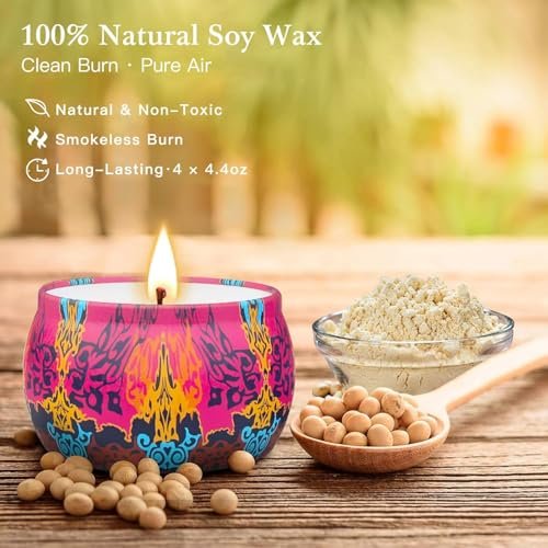 Kerzengeschenkset für Frauen, 4er Pack Duftkerzen mit 8% ätherischen Ölen, 120 Stunden langanhaltende Aromatherapie-Kerzen für Entspannung zu Hause