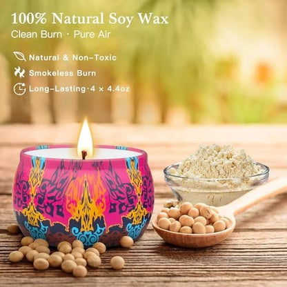 Kerzengeschenkset für Frauen, 4er Pack Duftkerzen mit 8% ätherischen Ölen, 120 Stunden langanhaltende Aromatherapie-Kerzen für Entspannung zu Hause