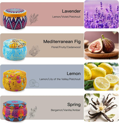 Kerzengeschenkset für Frauen, 4er Pack Duftkerzen mit 8% ätherischen Ölen, 120 Stunden langanhaltende Aromatherapie-Kerzen für Entspannung zu Hause
