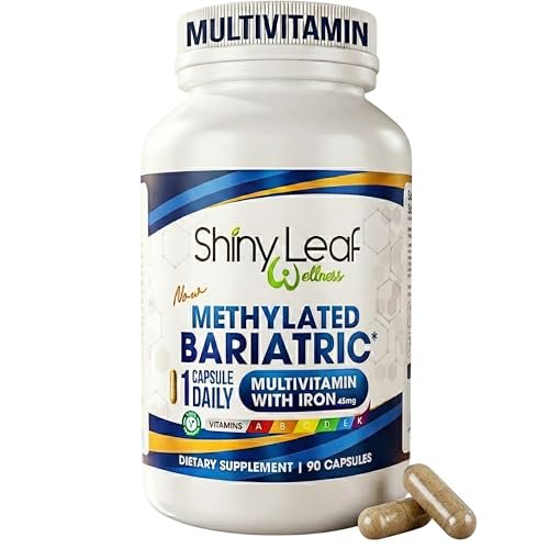 Shiny Leaf Methylated Bariatric Multivitamin mit Eisen 45 mg – Einmal täglich Kapsel, Hergestellt in den USA, ASMBS-konforme bariatrische Vitamine für Magenbypass & Magenschlauch, für Männer & Frauen – (90 Stück)