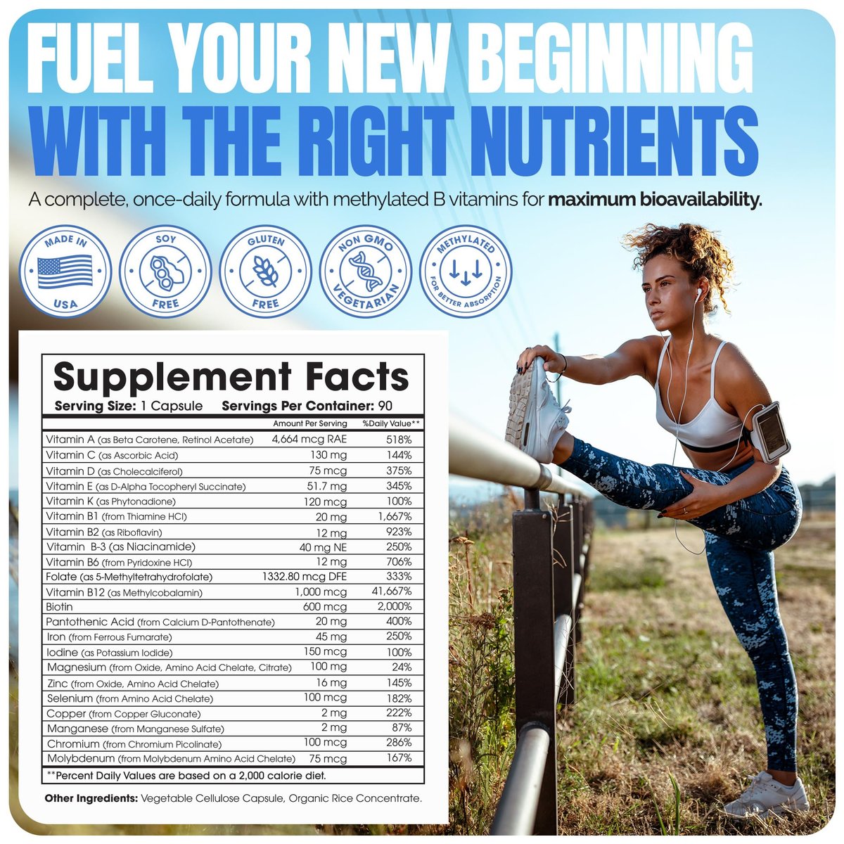 Shiny Leaf Methylated Bariatric Multivitamin mit Eisen 45 mg – Einmal täglich Kapsel, Hergestellt in den USA, ASMBS-konforme bariatrische Vitamine für Magenbypass & Magenschlauch, für Männer & Frauen – (90 Stück)