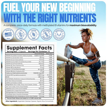 Shiny Leaf Methylated Bariatric Multivitamin mit Eisen 45 mg – Einmal täglich Kapsel, Hergestellt in den USA, ASMBS-konforme bariatrische Vitamine für Magenbypass & Magenschlauch, für Männer & Frauen – (90 Stück)