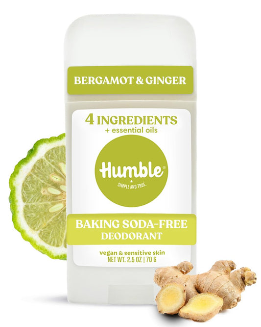Humble Aluminum-Freies Deodorant für Damen & Herren, Bergamotte & Ingwer – Backpulver-freier, natürlicher Deodorant-Stick für empfindliche Haut mit ätherischen Ölen für langanhaltende Geruchskontrolle, 70 g