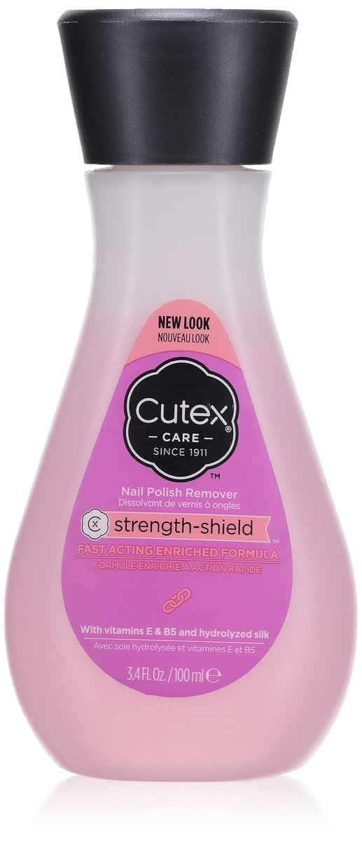 Cutex Nagellackentferner Strength-Shield – Acetonfreier Nagellackverdünner mit Vitamin E, B5 und Hydrolysiertem Seidenprotein – Schützt gesunde Nägel – Schnelle und einfache Entfernung – Nicht austrocknend – 3,4 fl. oz (100 ml)