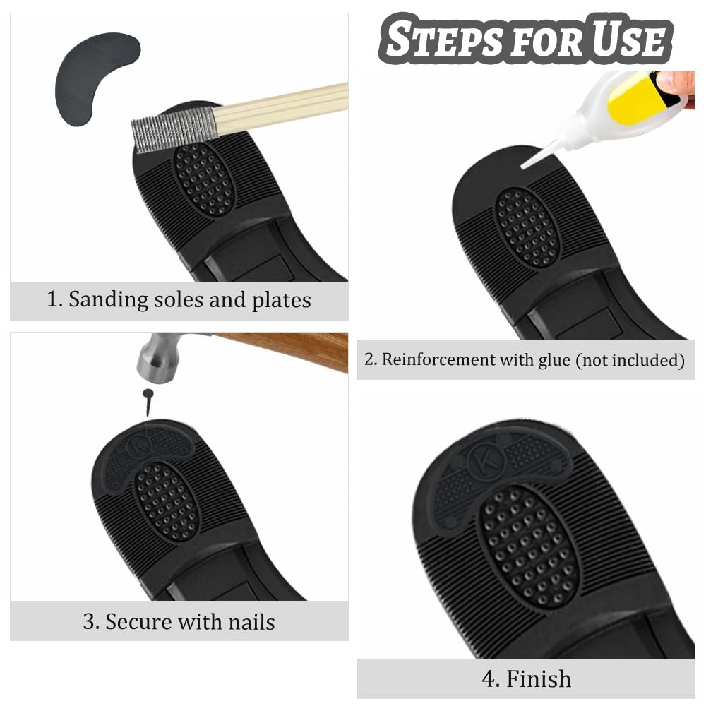 TOVOT 30-teiliges Absatzplatten-Set Schwarz – Absatzkappen, Gummispitzen für Sohlenschutz & Reparatur mit Nägeln (3 Größen)