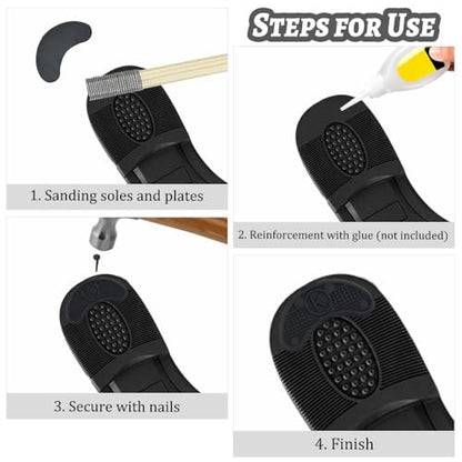 TOVOT 30-teiliges Absatzplatten-Set Schwarz – Absatzkappen, Gummispitzen für Sohlenschutz & Reparatur mit Nägeln (3 Größen)