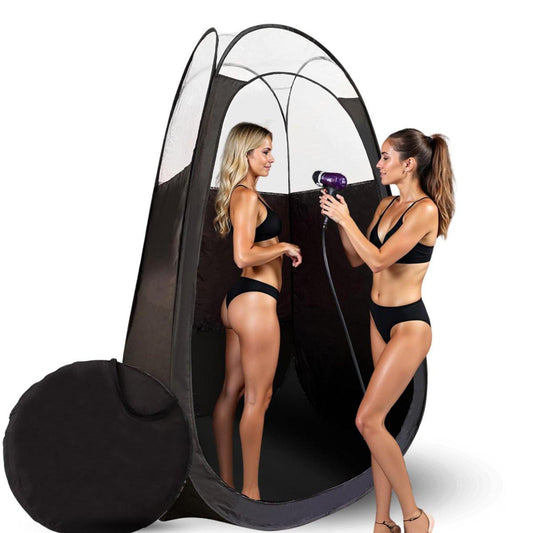 KobbTan Große Deluxe Sprühbräunungszelt – Pop-Up Zelt Tragbare Bräunungskabine mit Tragetasche – Klares Fenster für perfekte Sprühbräunung – Öffnung für Absaugventilator – Leicht zu reinigendes Sprühbräunungszelt für Zuhause & Salon