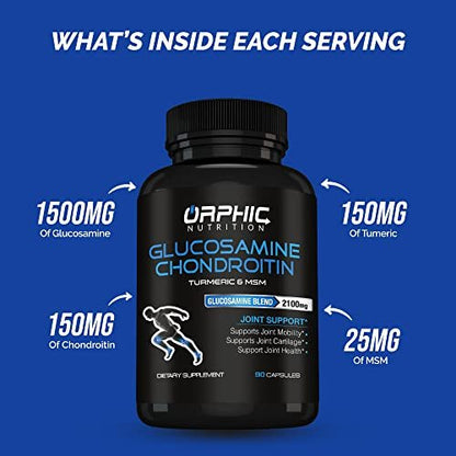 ORPHIC NUTRITION Glucosamin Chondroitin MSM 2100 mg – 90 Kapseln – Gelenkunterstützung für Männer & Frauen – Unterstützt Gelenkknorpel & Mobilität