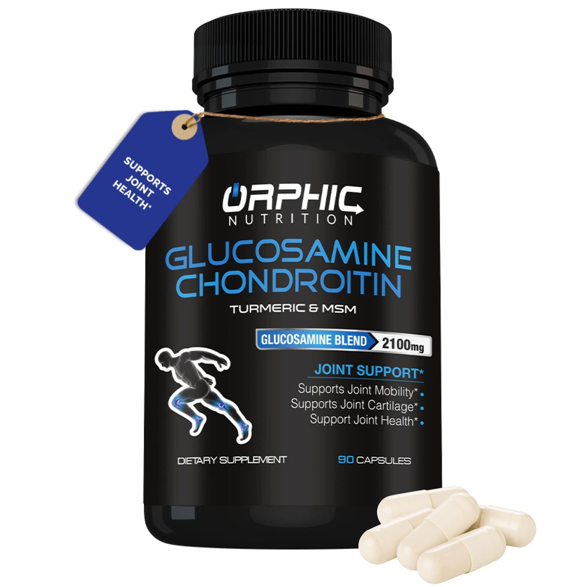 ORPHIC NUTRITION Glucosamin Chondroitin MSM 2100 mg – 90 Kapseln – Gelenkunterstützung für Männer & Frauen – Unterstützt Gelenkknorpel & Mobilität