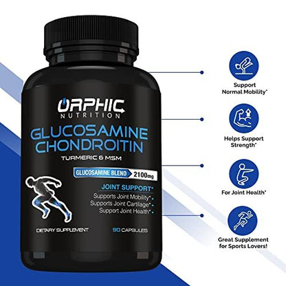 ORPHIC NUTRITION Glucosamin Chondroitin MSM 2100 mg – 90 Kapseln – Gelenkunterstützung für Männer & Frauen – Unterstützt Gelenkknorpel & Mobilität