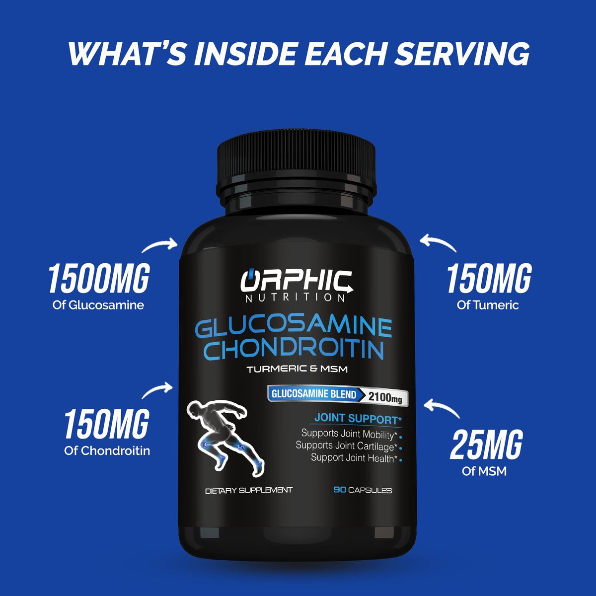 ORPHIC NUTRITION Glucosamin Chondroitin MSM 2100 mg – 90 Kapseln – Gelenkunterstützung für Männer & Frauen – Unterstützt Gelenkknorpel & Mobilität