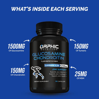 ORPHIC NUTRITION Glucosamin Chondroitin MSM 2100 mg – 90 Kapseln – Gelenkunterstützung für Männer & Frauen – Unterstützt Gelenkknorpel & Mobilität