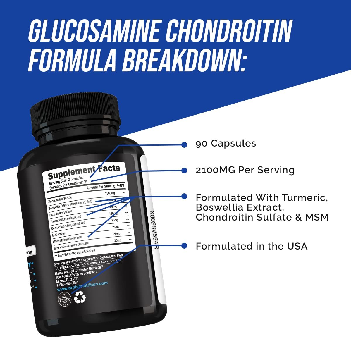 ORPHIC NUTRITION Glucosamin Chondroitin MSM 2100 mg – 90 Kapseln – Gelenkunterstützung für Männer & Frauen – Unterstützt Gelenkknorpel & Mobilität