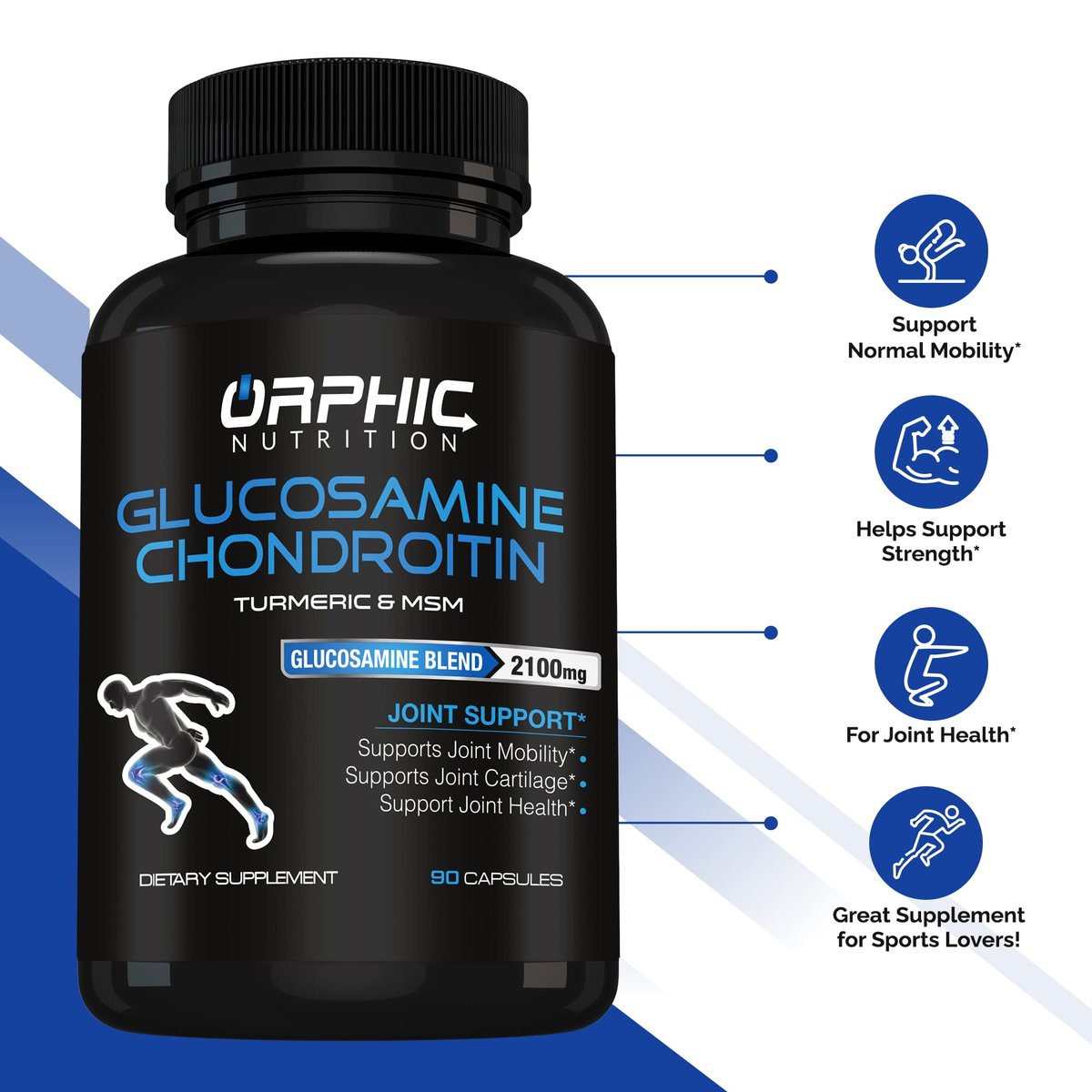 ORPHIC NUTRITION Glucosamin Chondroitin MSM 2100 mg – 90 Kapseln – Gelenkunterstützung für Männer & Frauen – Unterstützt Gelenkknorpel & Mobilität