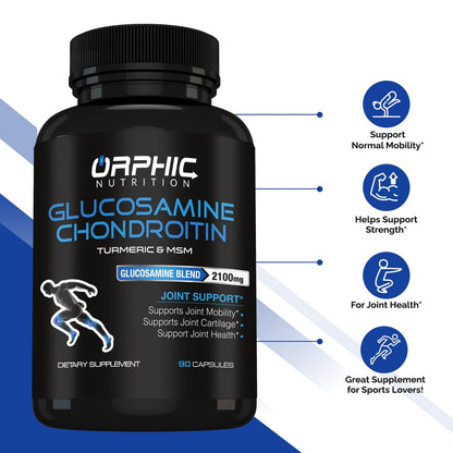 ORPHIC NUTRITION Glucosamin Chondroitin MSM 2100 mg – 90 Kapseln – Gelenkunterstützung für Männer & Frauen – Unterstützt Gelenkknorpel & Mobilität
