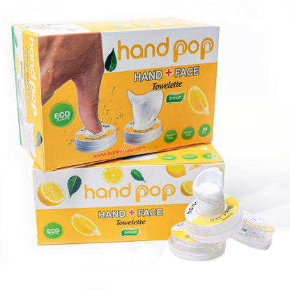BARBERUPP Hand Pop Lemon Scented Wipes – 24er Pack Reisefeuchttücher, Alkoholfrei, Feuchtigkeitsspendend, Umweltfreundlich, Erfrischend, Passt in Sporttasche, Handtasche, Tasche oder Gepäck