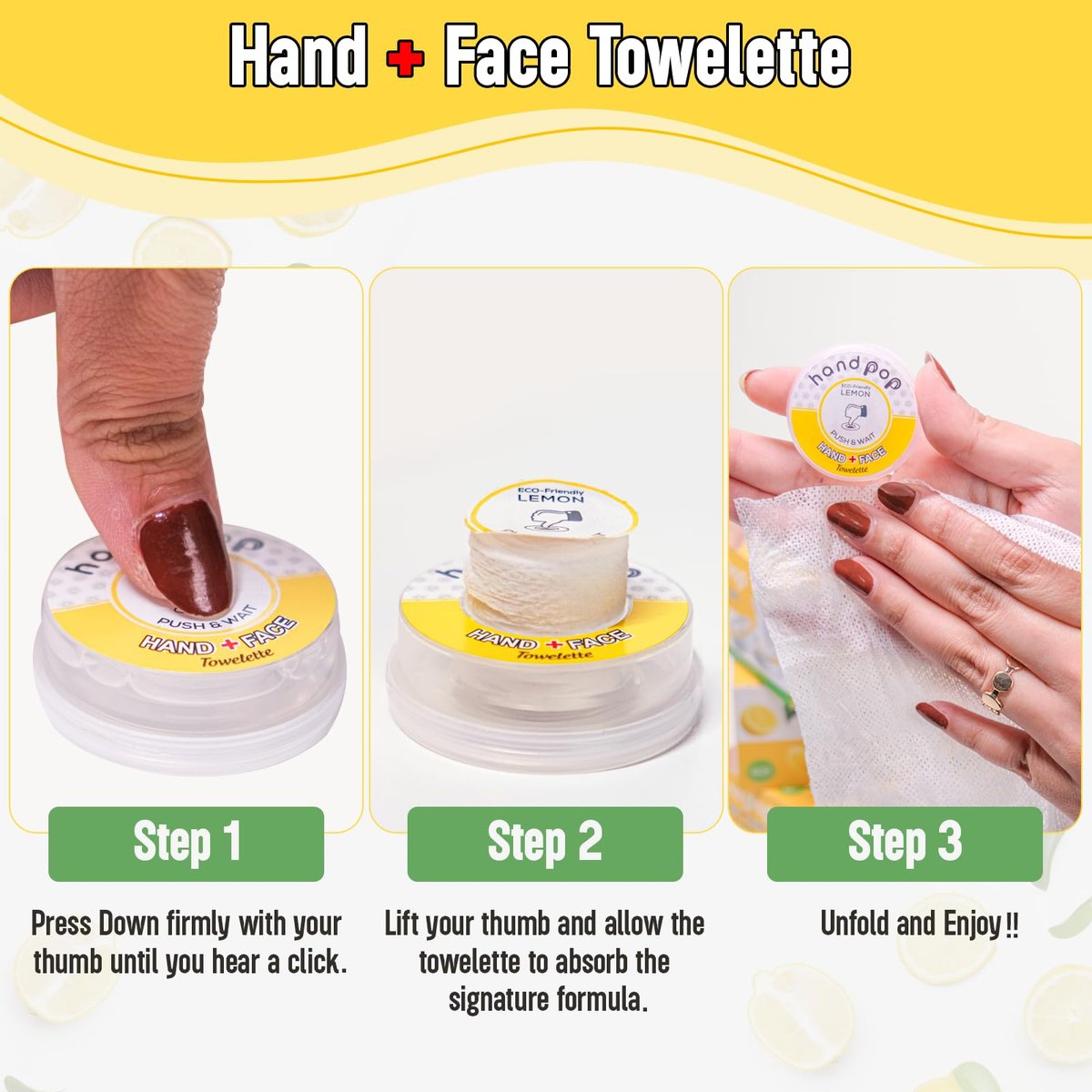 BARBERUPP Hand Pop Lemon Scented Wipes – 24er Pack Reisefeuchttücher, Alkoholfrei, Feuchtigkeitsspendend, Umweltfreundlich, Erfrischend, Passt in Sporttasche, Handtasche, Tasche oder Gepäck