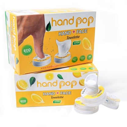 BARBERUPP Hand Pop Lemon Scented Wipes – 24er Pack Reisefeuchttücher, Alkoholfrei, Feuchtigkeitsspendend, Umweltfreundlich, Erfrischend, Passt in Sporttasche, Handtasche, Tasche oder Gepäck