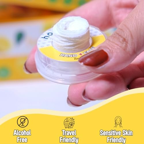 BARBERUPP Hand Pop Lemon Scented Wipes – 24er Pack Reisefeuchttücher, Alkoholfrei, Feuchtigkeitsspendend, Umweltfreundlich, Erfrischend, Passt in Sporttasche, Handtasche, Tasche oder Gepäck