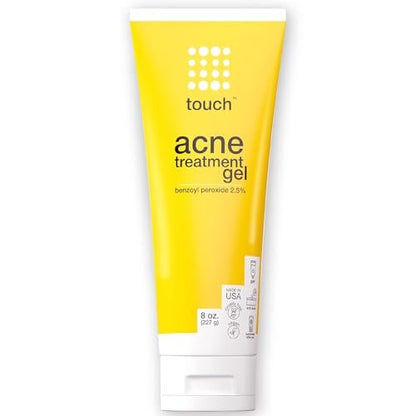 TOUCH Benzoylperoxid 2,5% Gel-Creme gegen Akne – Pickel und zystische Akne – Spot- und tägliche Gesichts- und Rückenbehandlung für Erwachsene und Jugendliche – Transparent, leichtgewichtig und nicht austrocknend – Große 240 ml Flasche