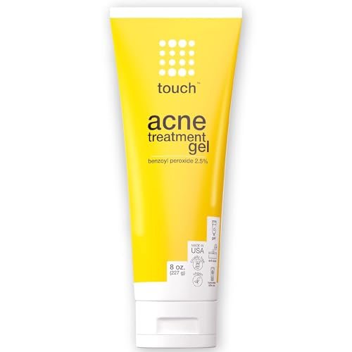TOUCH Benzoylperoxid 2,5% Gel-Creme gegen Akne – Pickel und zystische Akne – Spot- und tägliche Gesichts- und Rückenbehandlung für Erwachsene und Jugendliche – Transparent, leichtgewichtig und nicht austrocknend – Große 240 ml Flasche