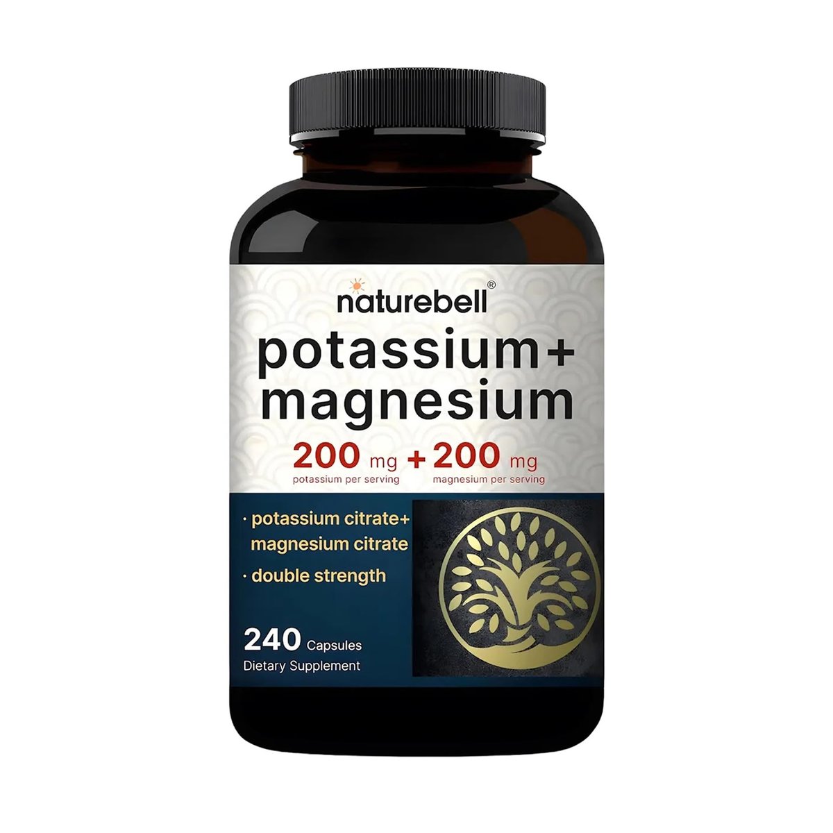 NatureBell Kalium Magnesium - 240 Kapseln - 200mg Kaliumcitrat & 200mg Magnesiumcitrat - Hochabsorbierender Elektrolyt & Kreislaufunterstützung* - Muskel- & Herzunterstützung*