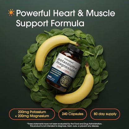 NatureBell Kalium Magnesium - 240 Kapseln - 200mg Kaliumcitrat & 200mg Magnesiumcitrat - Hochabsorbierender Elektrolyt & Kreislaufunterstützung* - Muskel- & Herzunterstützung*